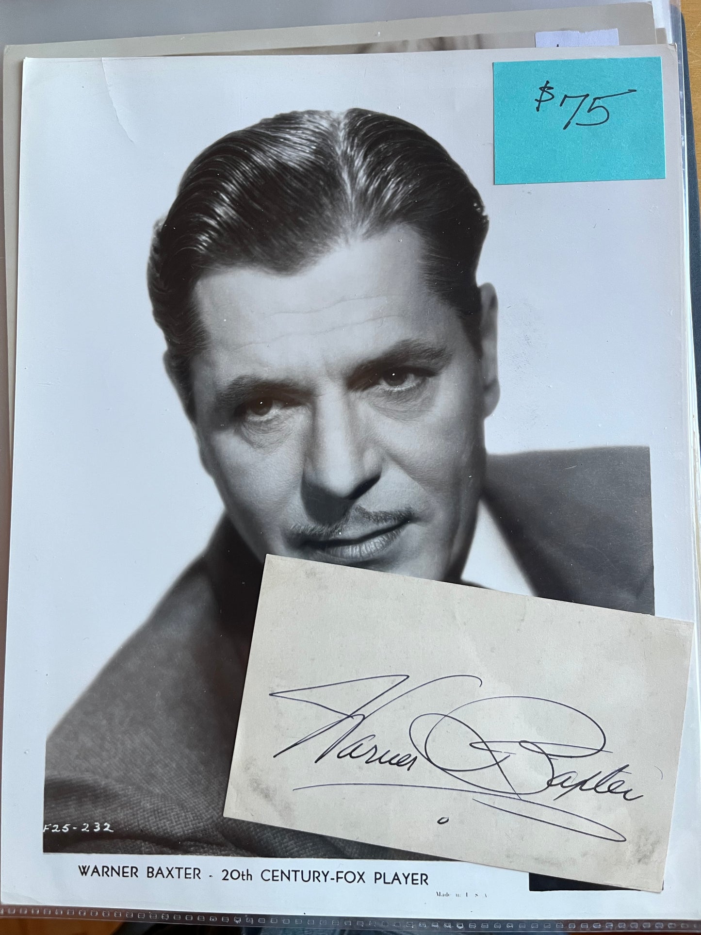 WARNER BAXTER, actor, autograph
