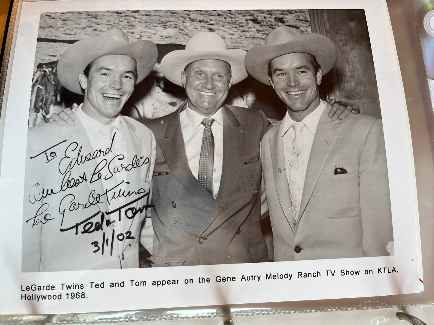 TED and TOM LEGARDE twins, Gene Autry's Melody Ranch, autograph