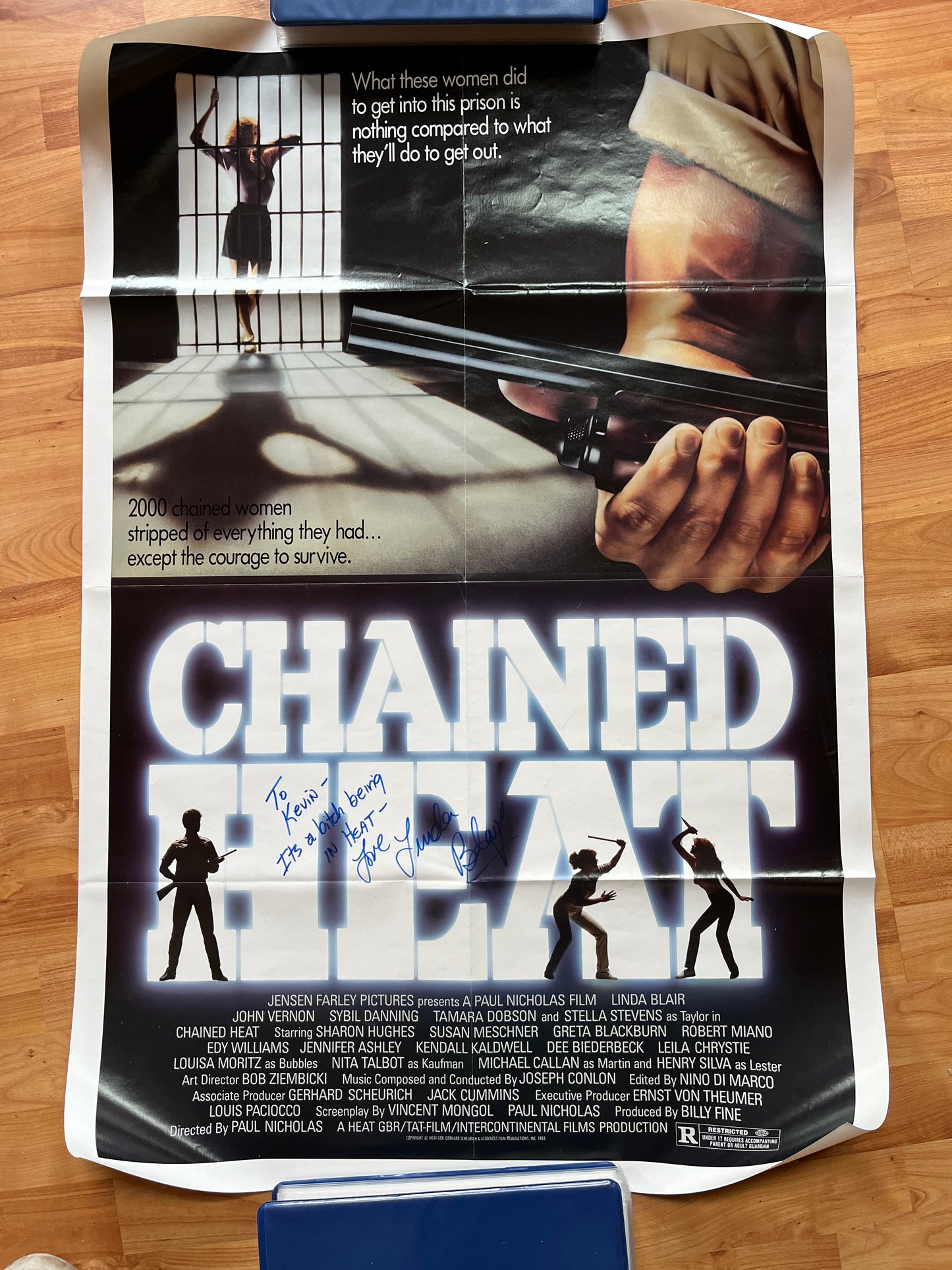 CHAINED HEAT movie poster, Linda Blair autograph