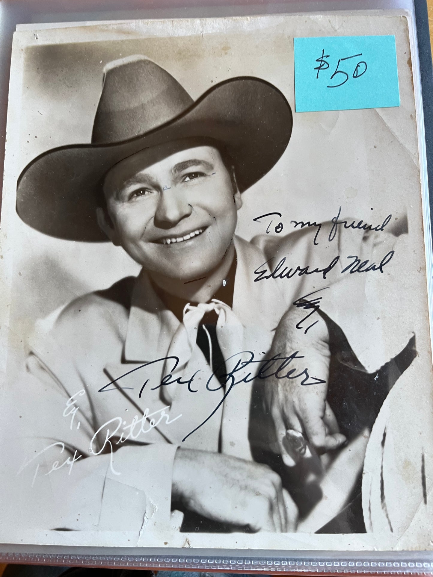 TEX RITTER, cowboy actor, autograph