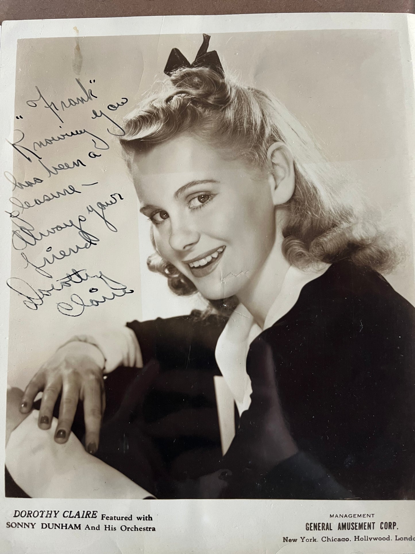 DOROTHY CLAIRE, singer for Glenn Miller (Autograph)