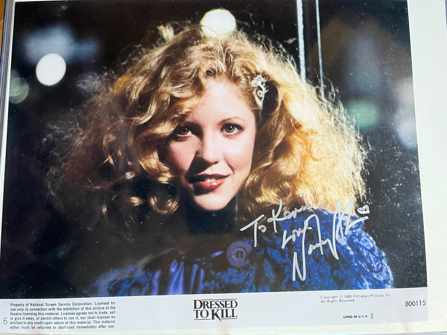 NANCY ALLEN, Dressed to Kill, autograph