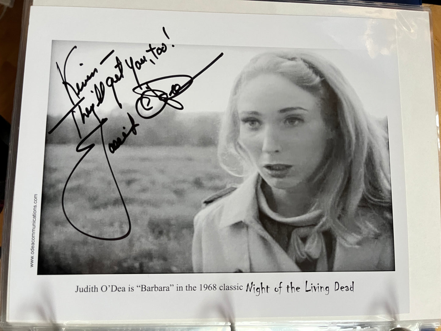 JUDITH O'DEA, Night of the Living Dead (1968), autograph