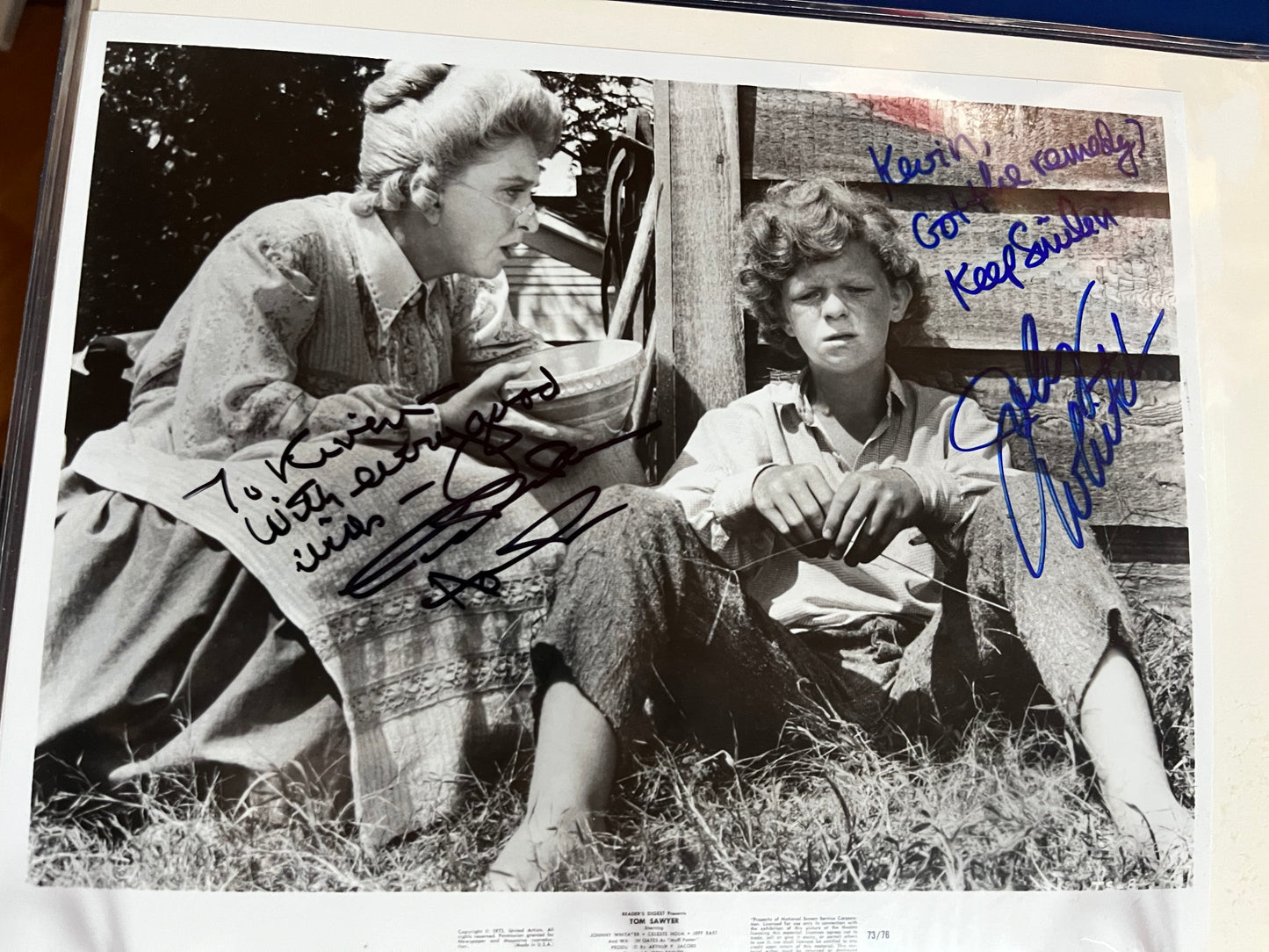 JOHNNY WHITAKER and CELESTE HELM in Tom Sawyer (1973), autograph