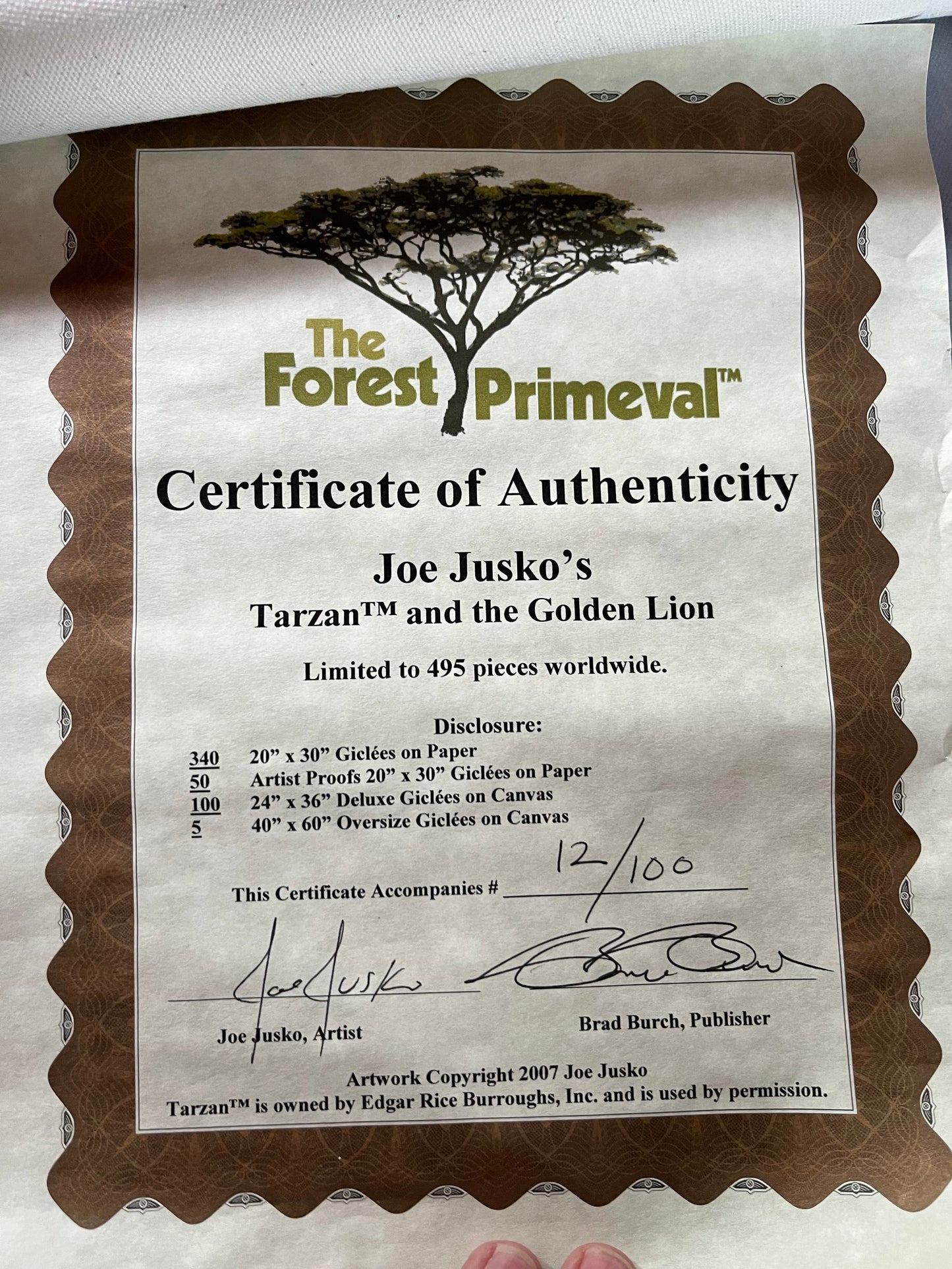 JOE JUSKO, Art for TARZAN AND THE GOLDEN LION, Limited Edition