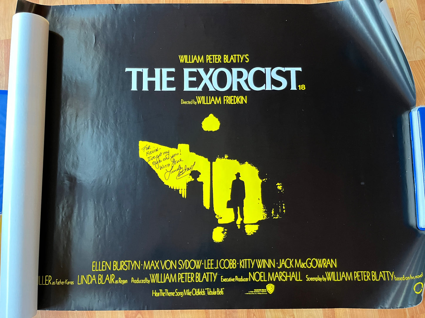 THE EXORCIST movie poster, LINDA BLAIR autograph