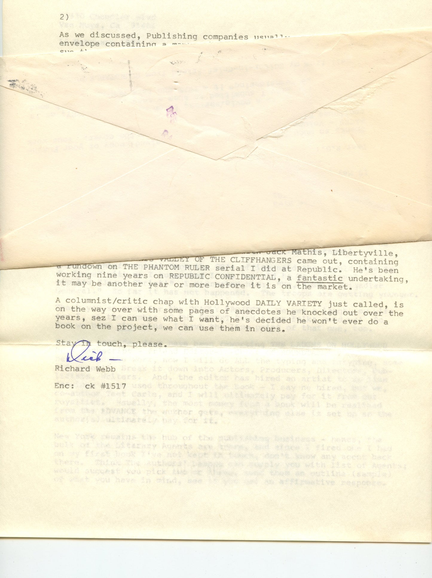 RICHARD WEBB, television's CAPTAIN MIDNIGHT (autographed letter)