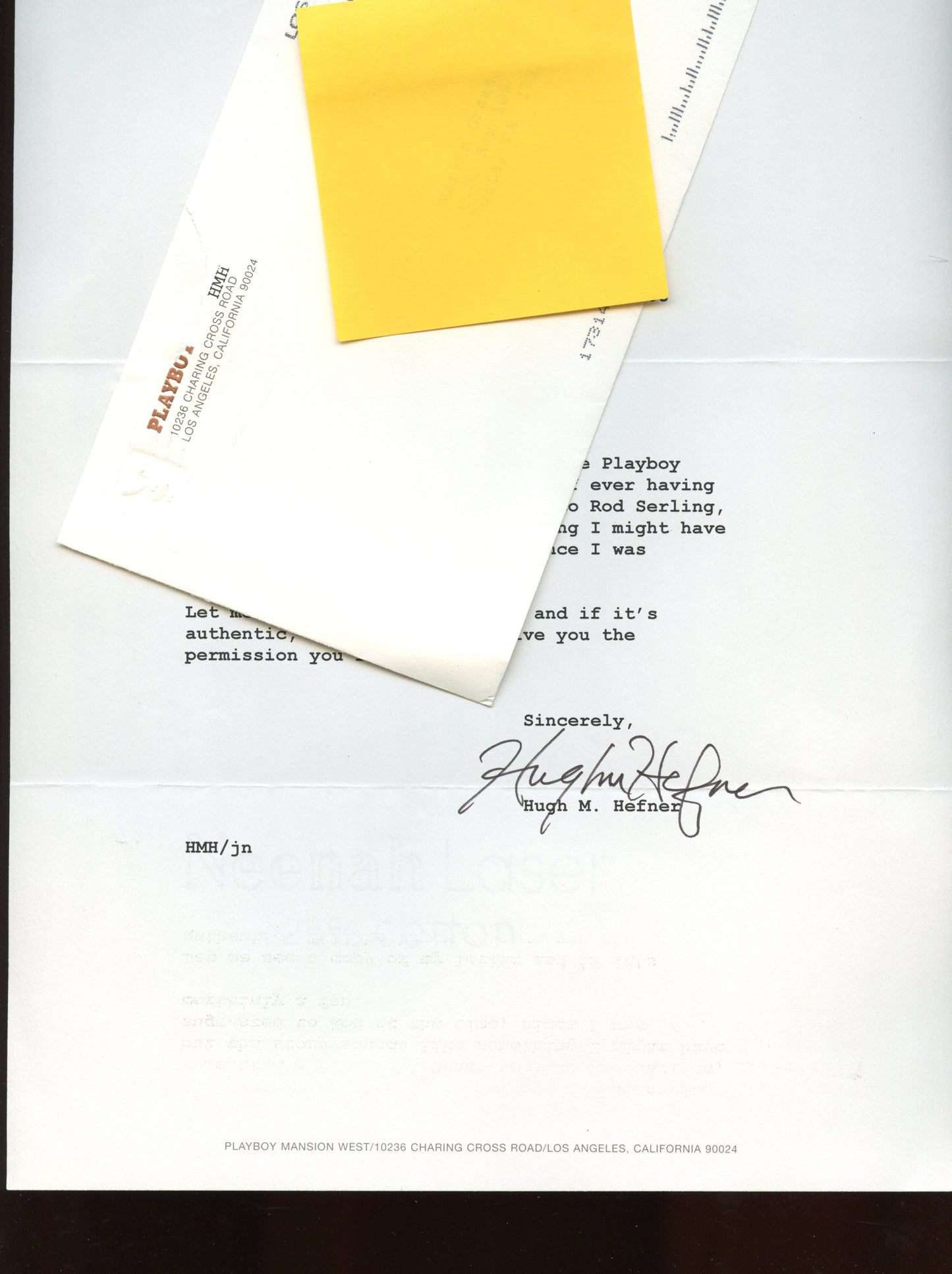 HUGH HEFNER of PLAYBOY (letter and autograph)