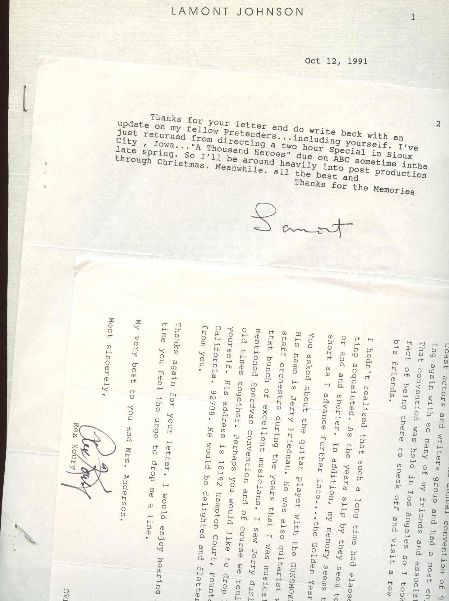 Lamont Johnson, radio's TARZAN, THE APE MAN (autograph)