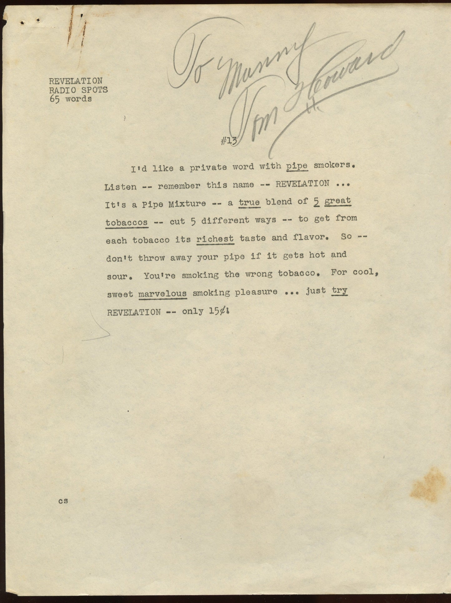 TOM HOWARD from radio's IT PAYS TO BE IGNORANT (autograph)