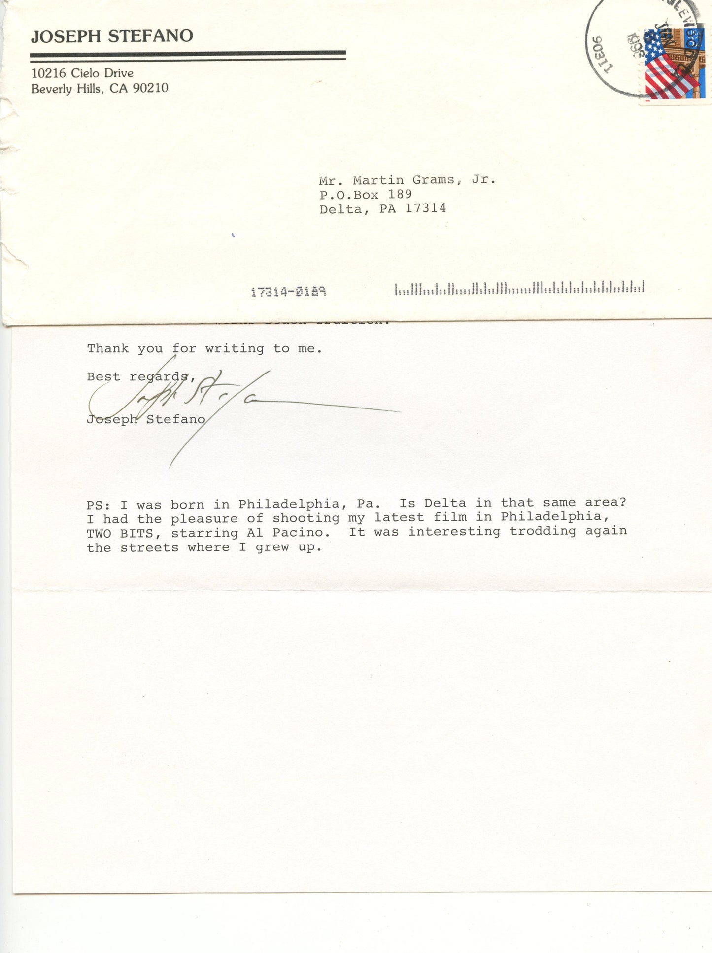 Joseph Stefano from PSYCHO and THE OUTER LIMITS (autograph)