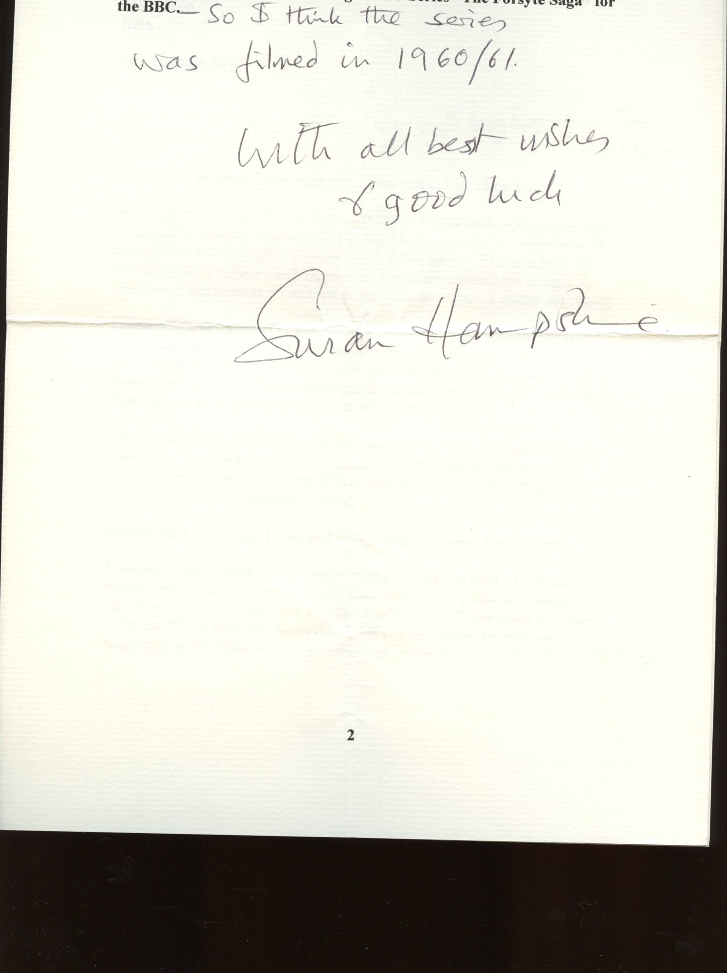 SUSAN HAMPSHIRE from THE TIME TUNNEL (Autographed Letter)