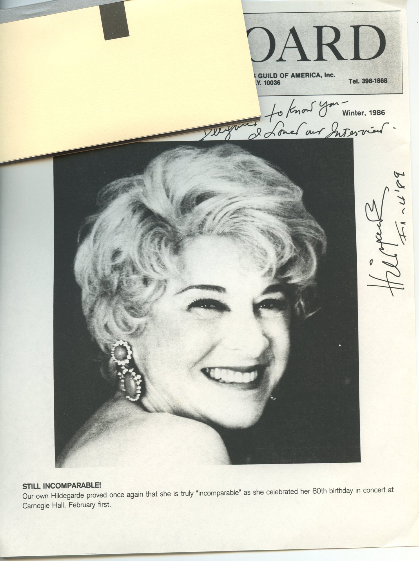 HILDEGARDE (real autograph on copy paper)