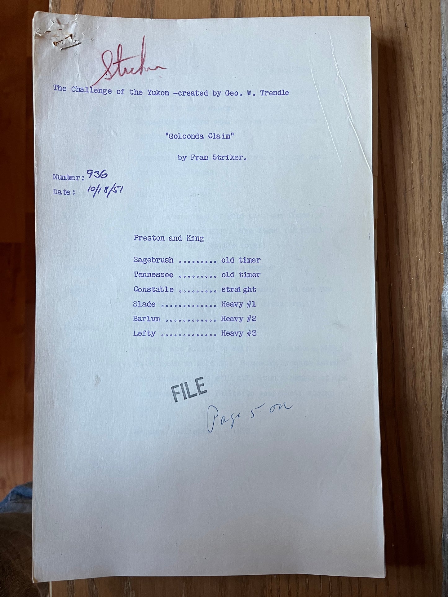 SERGEANT PRESTON OF THE YUKON (original radio script)
