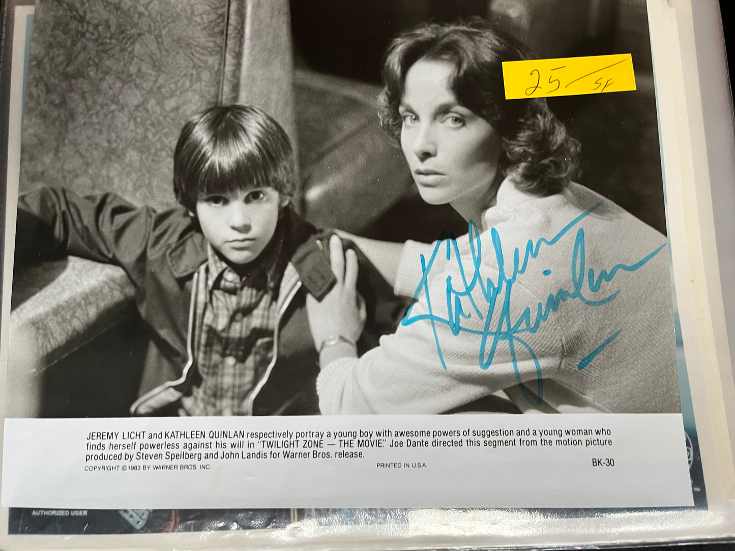 KATHLEEN QUINLAN, Twilight Zone - The Movie, autograph