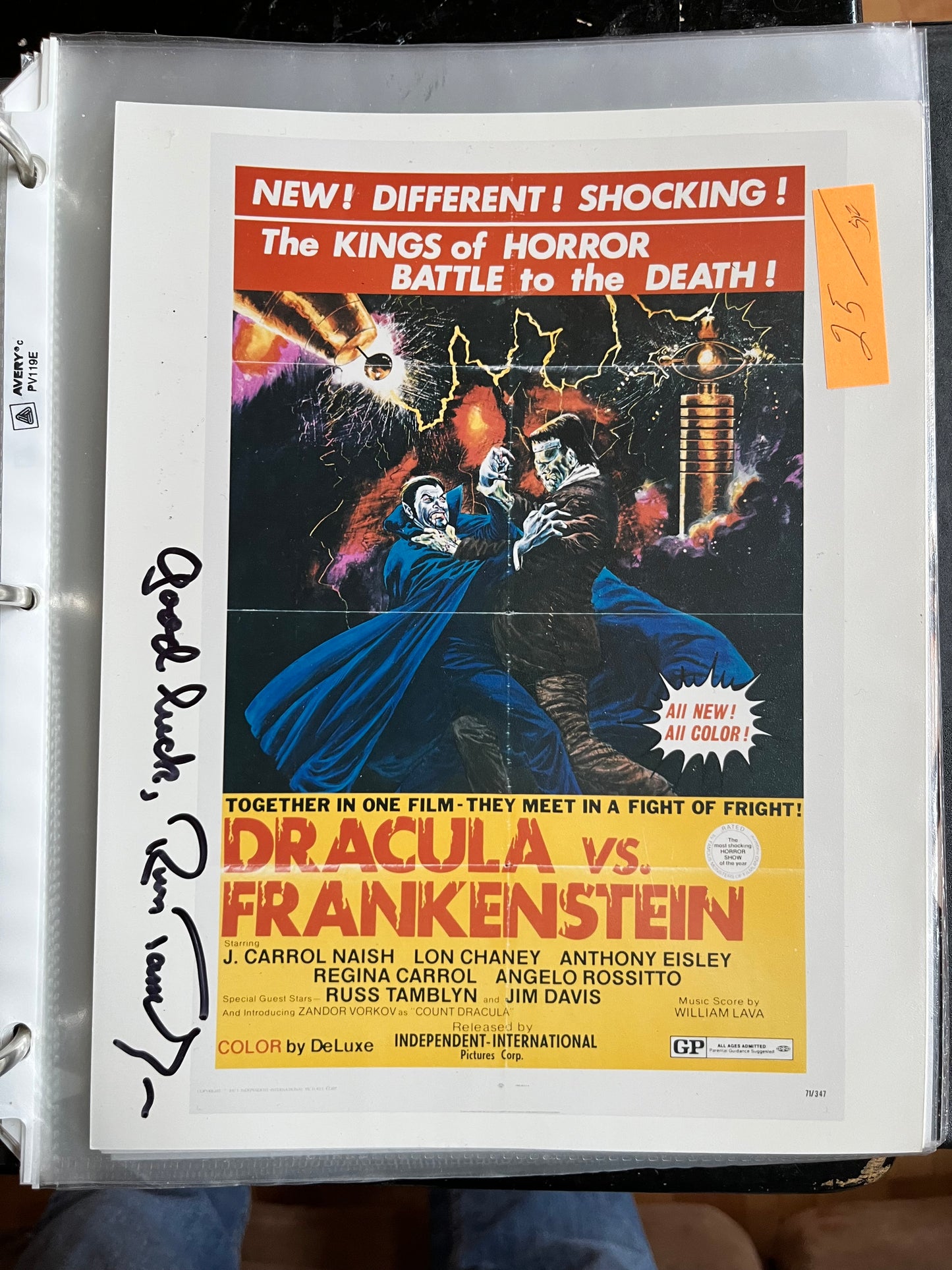 RUSS TAMBLYN, Dracula vs. Frankenstein, autograph