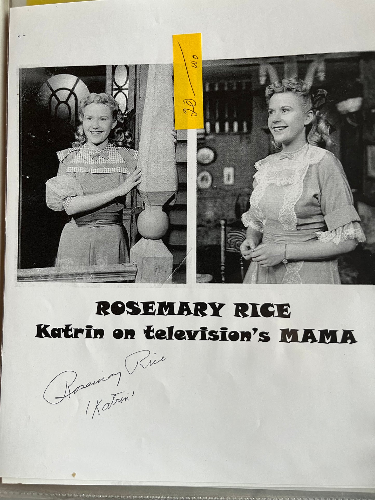 ROSEMARY RICE, I Remember Mama, autograph