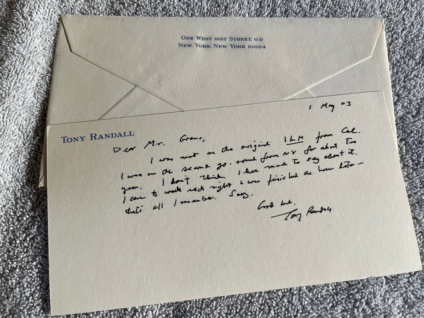 TONY RANDALL from THE ODD COUPLE (autograph)