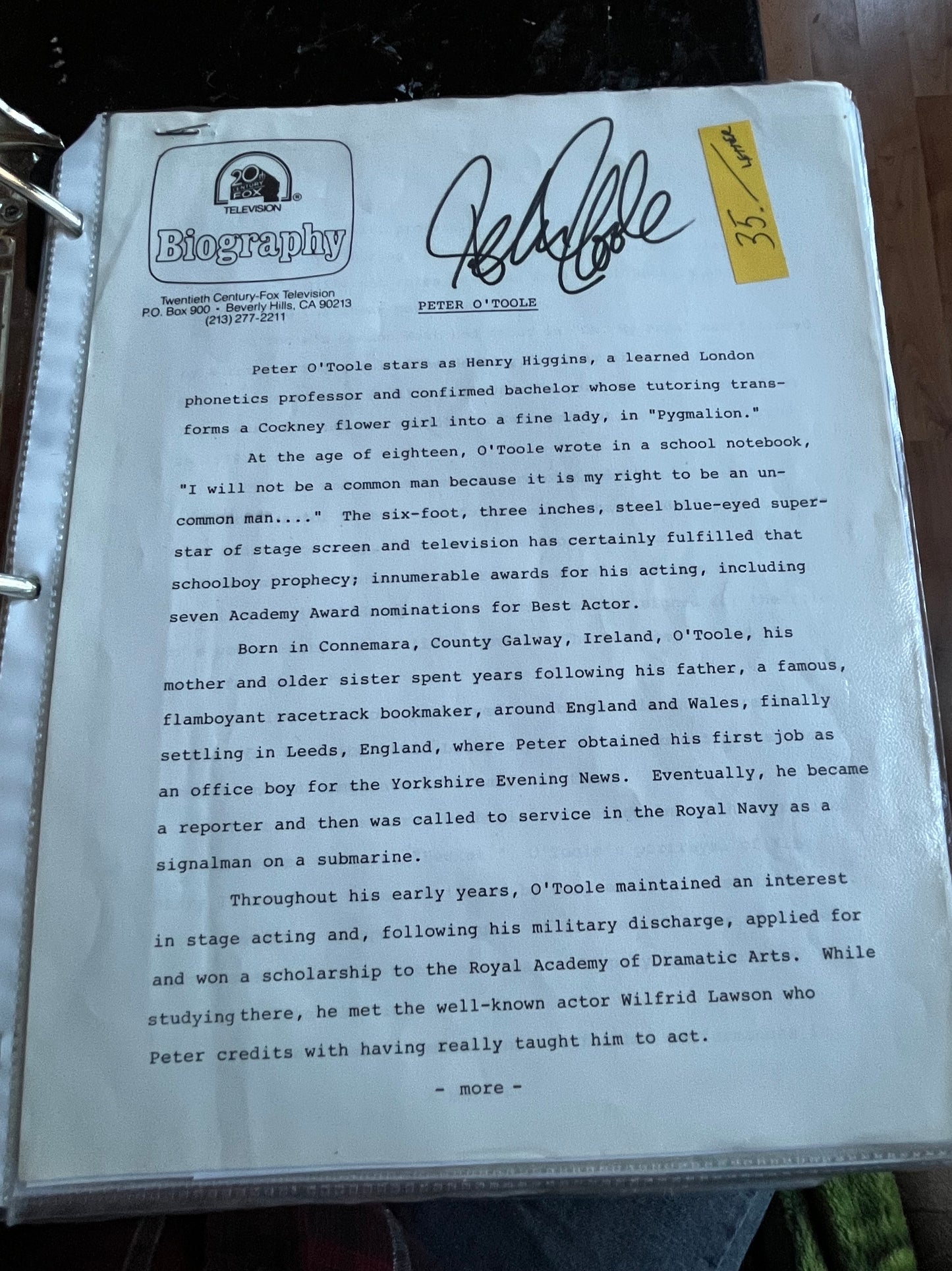 PETER O'TOOLE, actor, autograph