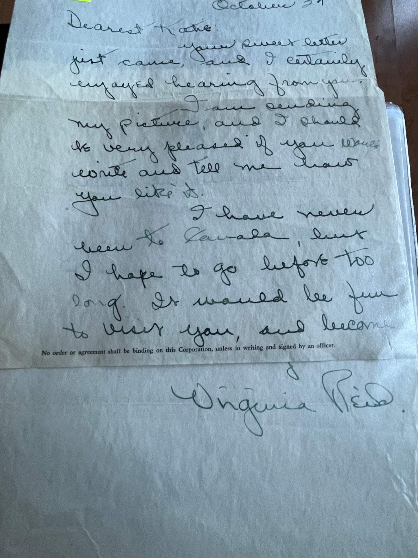 VIRGINIA REID, actress, autograph