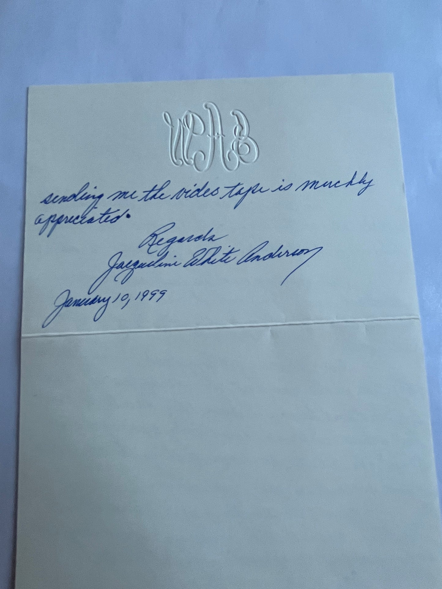 JACQUELINE WHITE, actress, autograph letter