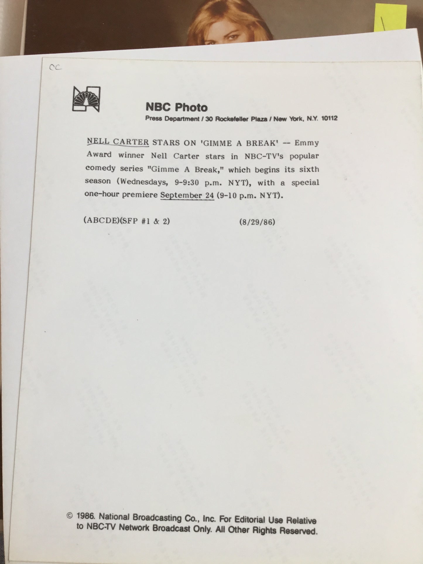 Nell Carter, GIMMIE A BREAK, autograph