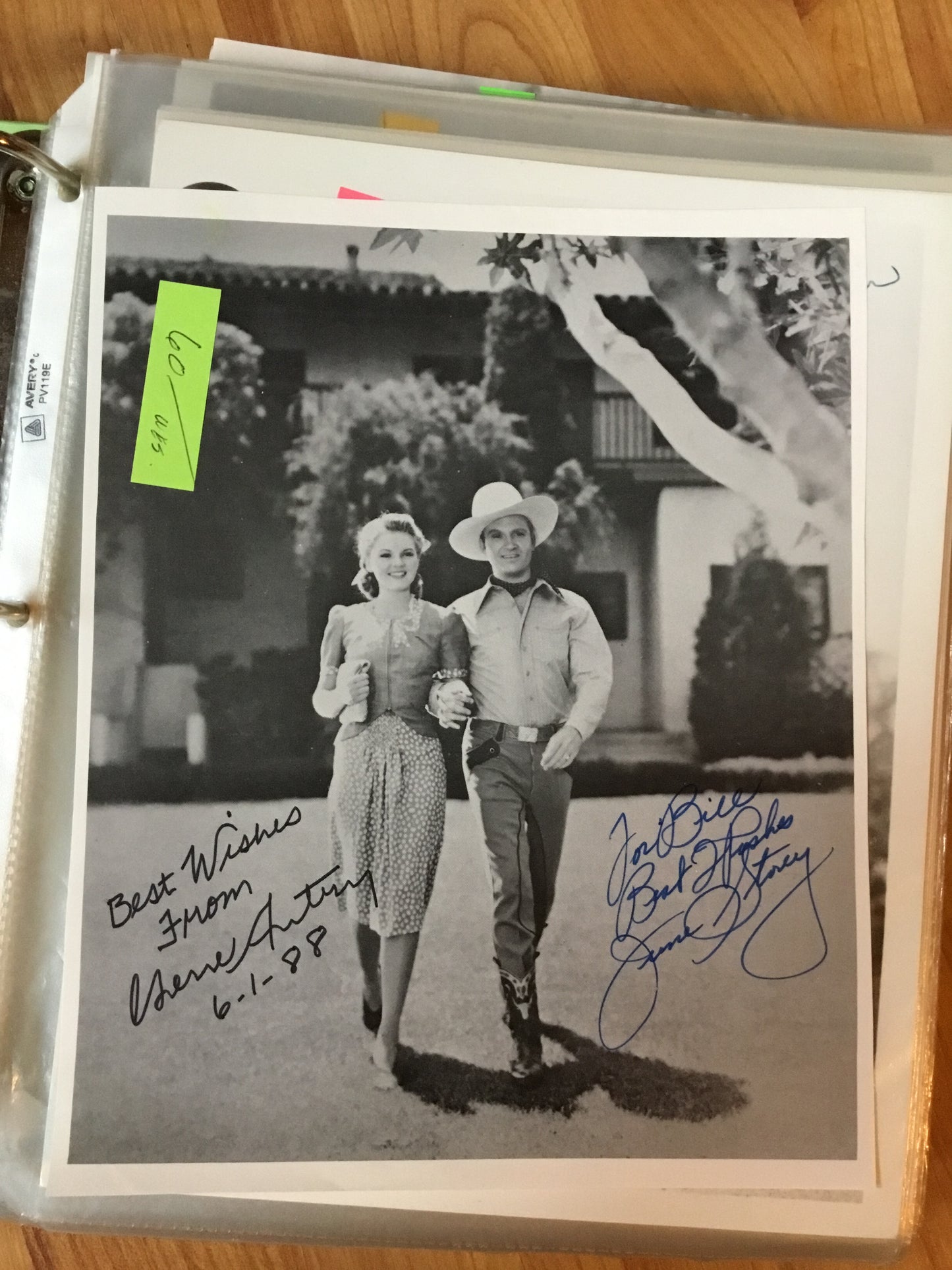 Gene Autry and June Storey autographs