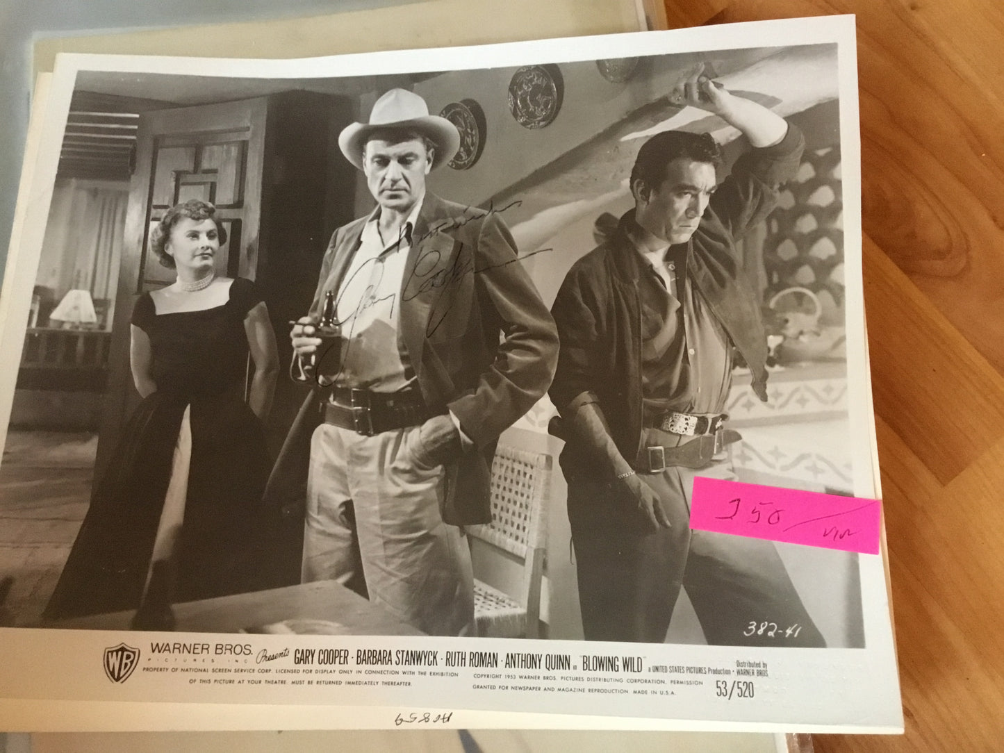 Gary Cooper BLOWING WILD autograph