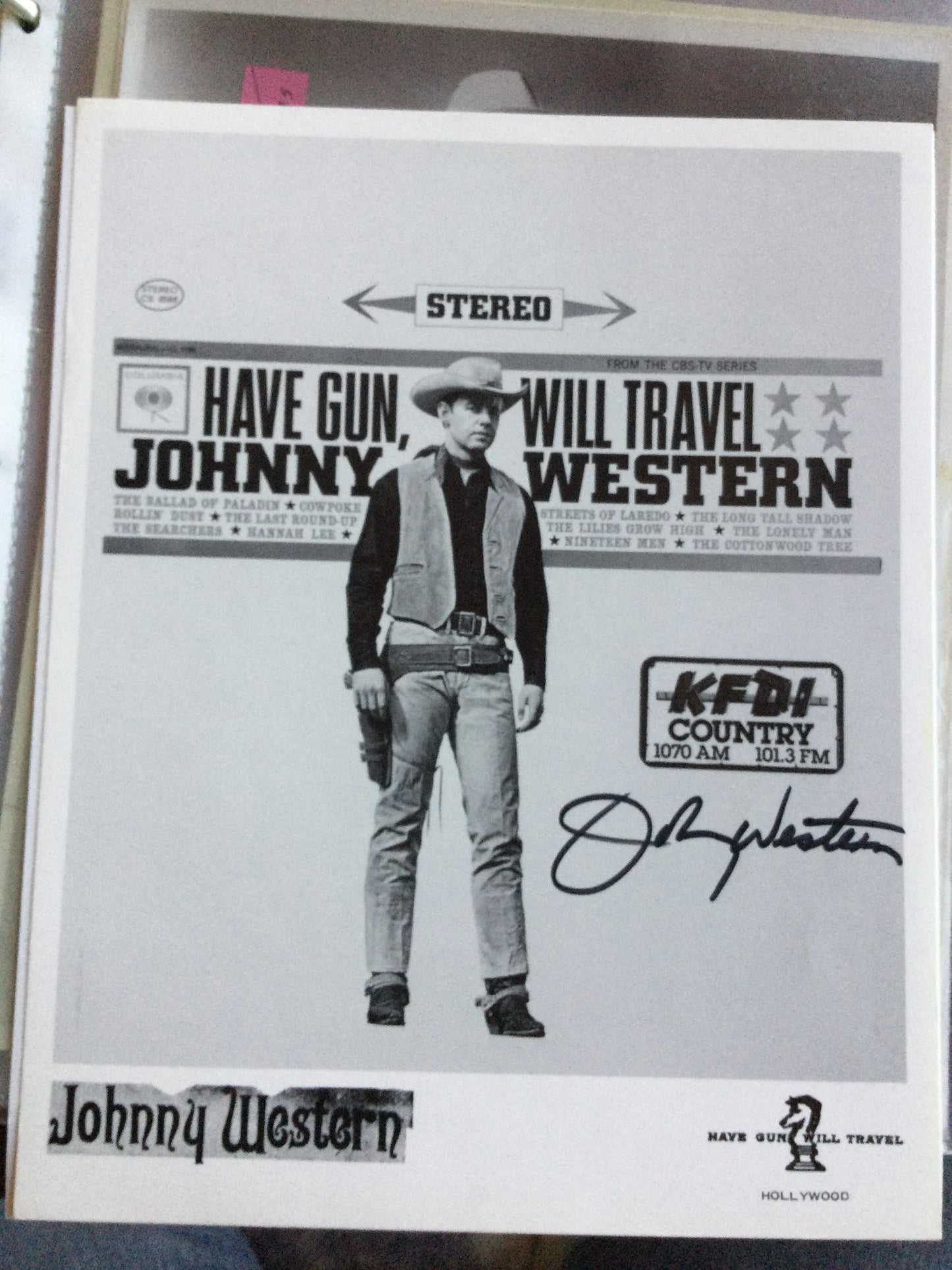 JOHNNY WESTERN, Have Gun Will Travel, autograph