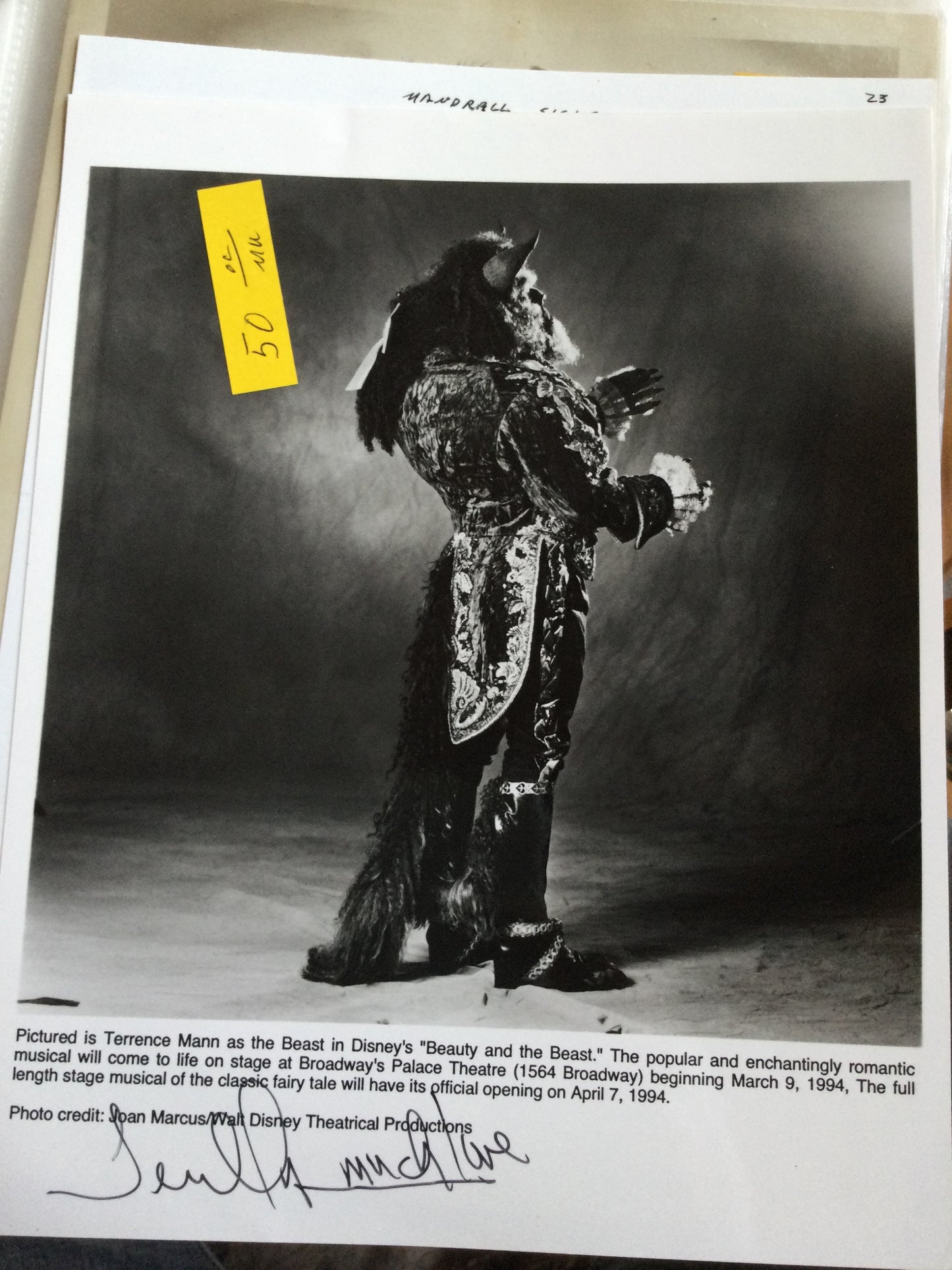 TERRENCE MANN, Beauty and the Beast, autograph