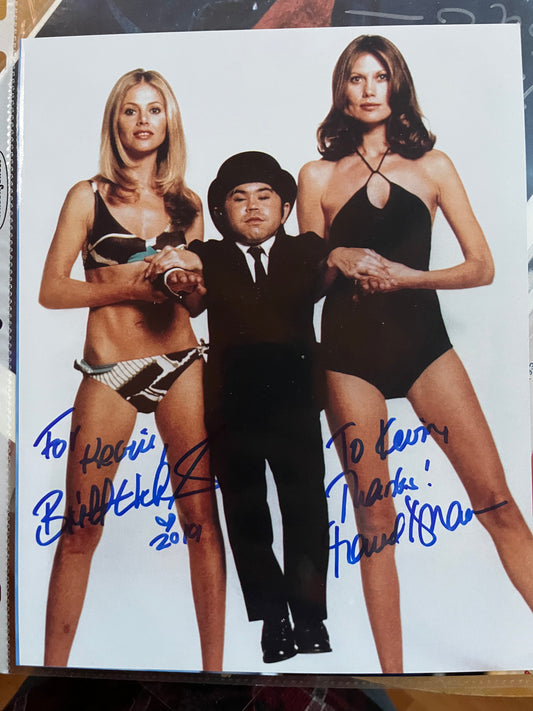 MAUD ADAMS and BRITT EKLAND, Bond girls, Man with the Golden Gun, two autographs