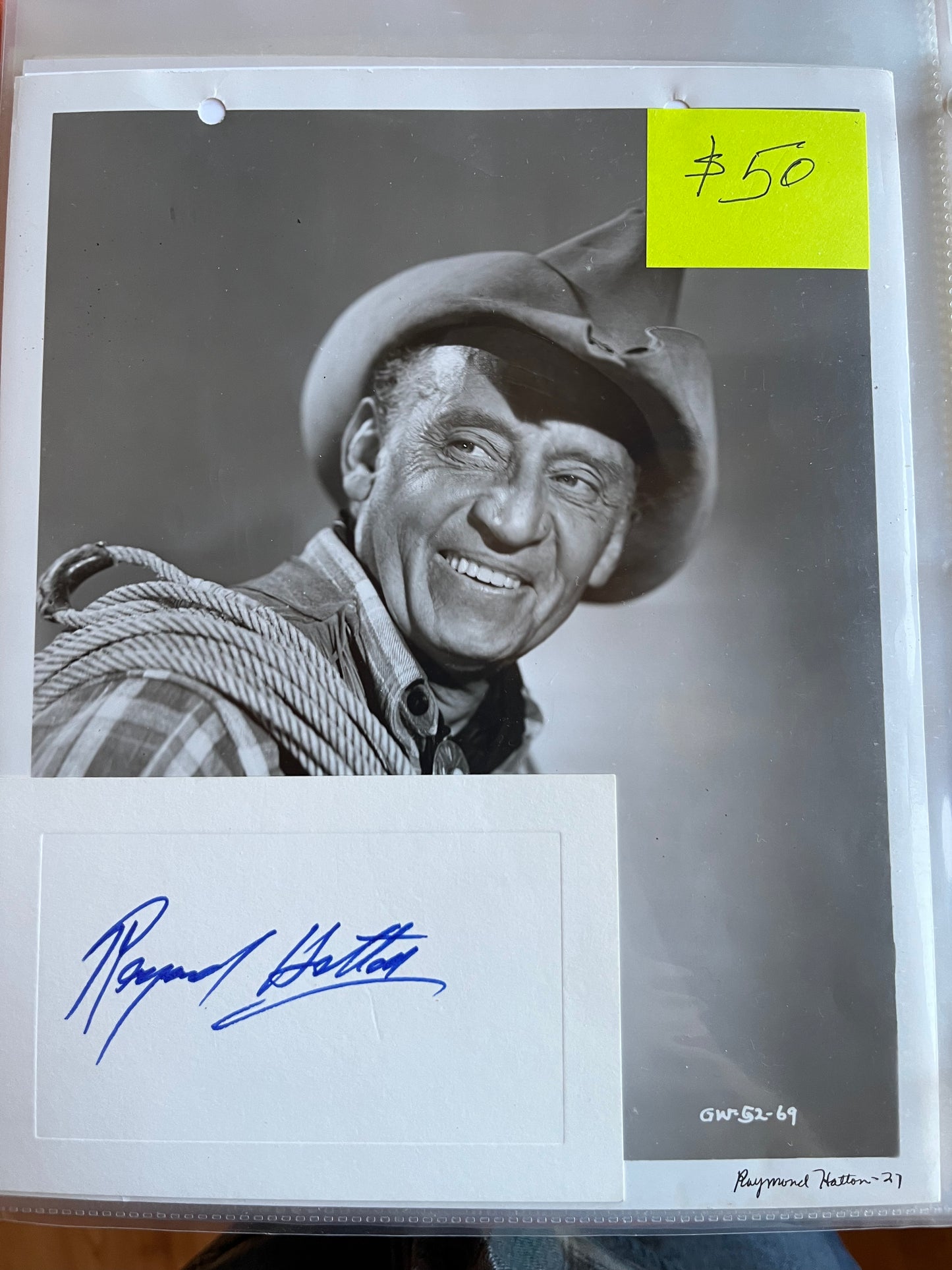 RAYMOND HATTON, actor, autograph