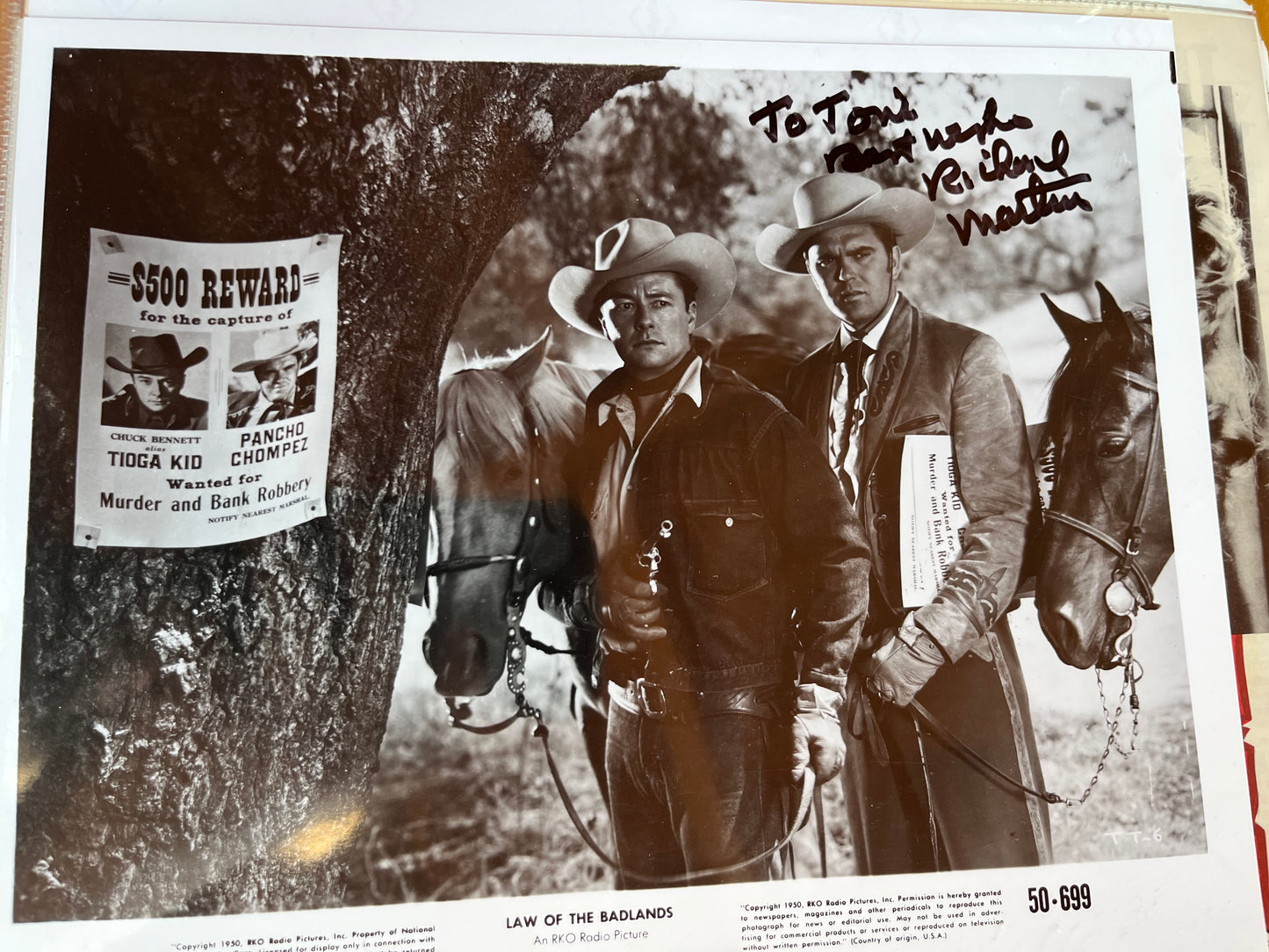 RICHARD MARTIN, Law of the Badlands (1950), autograph