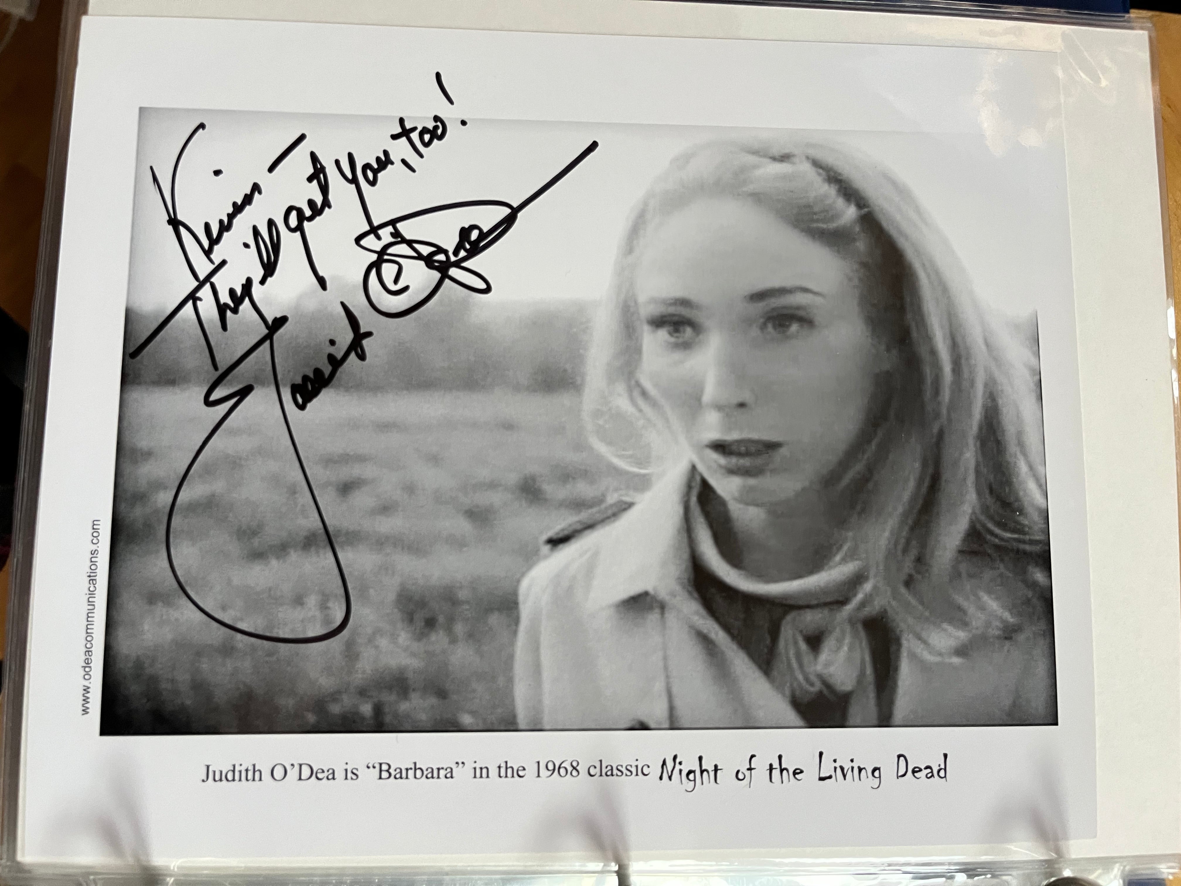 Judith Riley Autograph JUDITH O'DEA, Night of the Living Dead (1968), autograph – Williamsburg ...