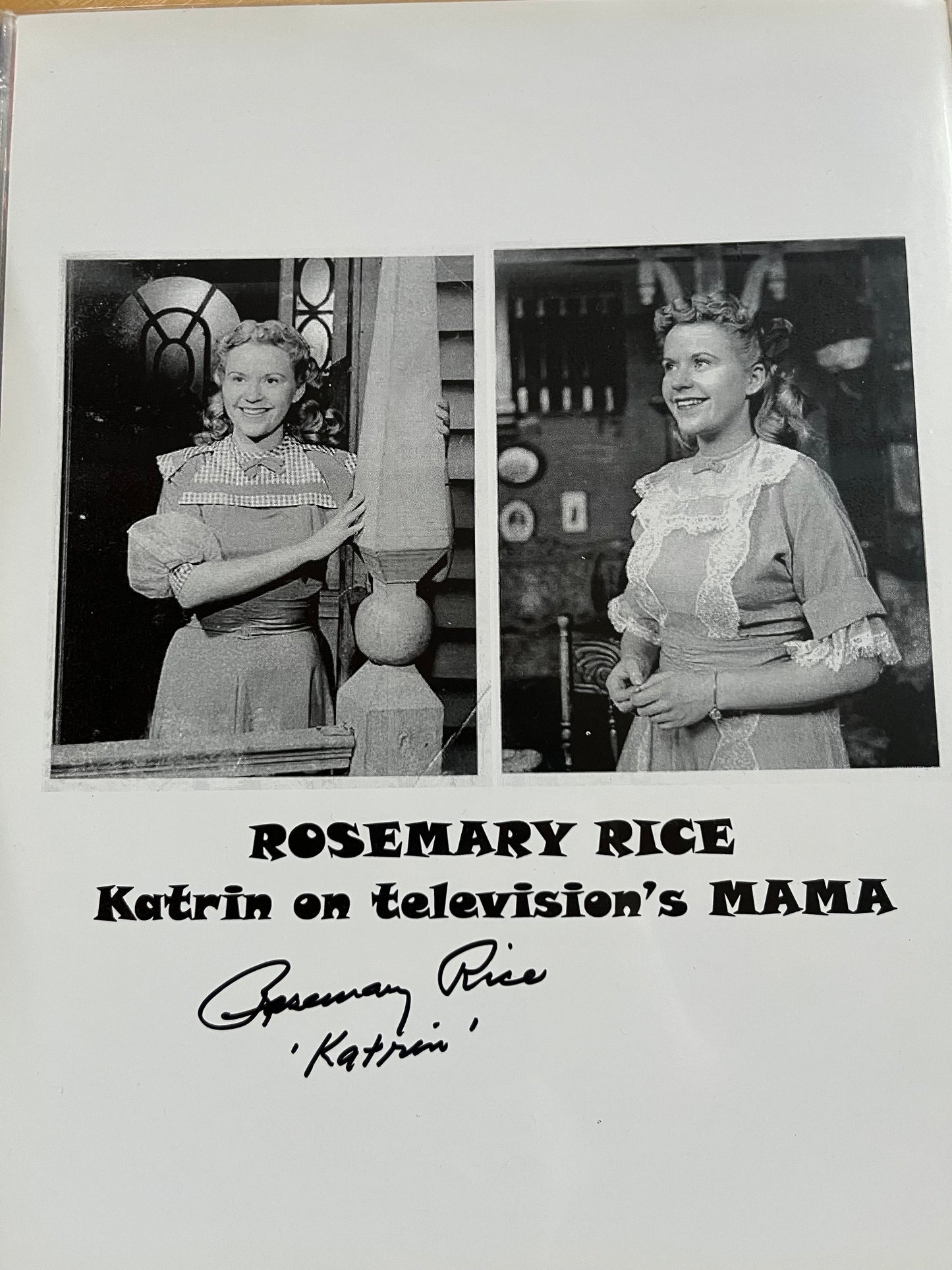 ROSEMARY RICE, I Remember Mama TV, autograph