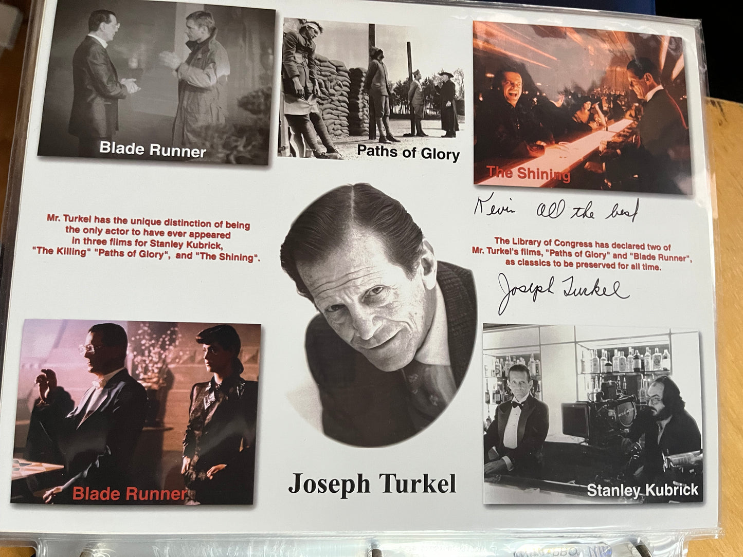 JOSEPH TURKEL, The Shining, Blade Runner, autograph