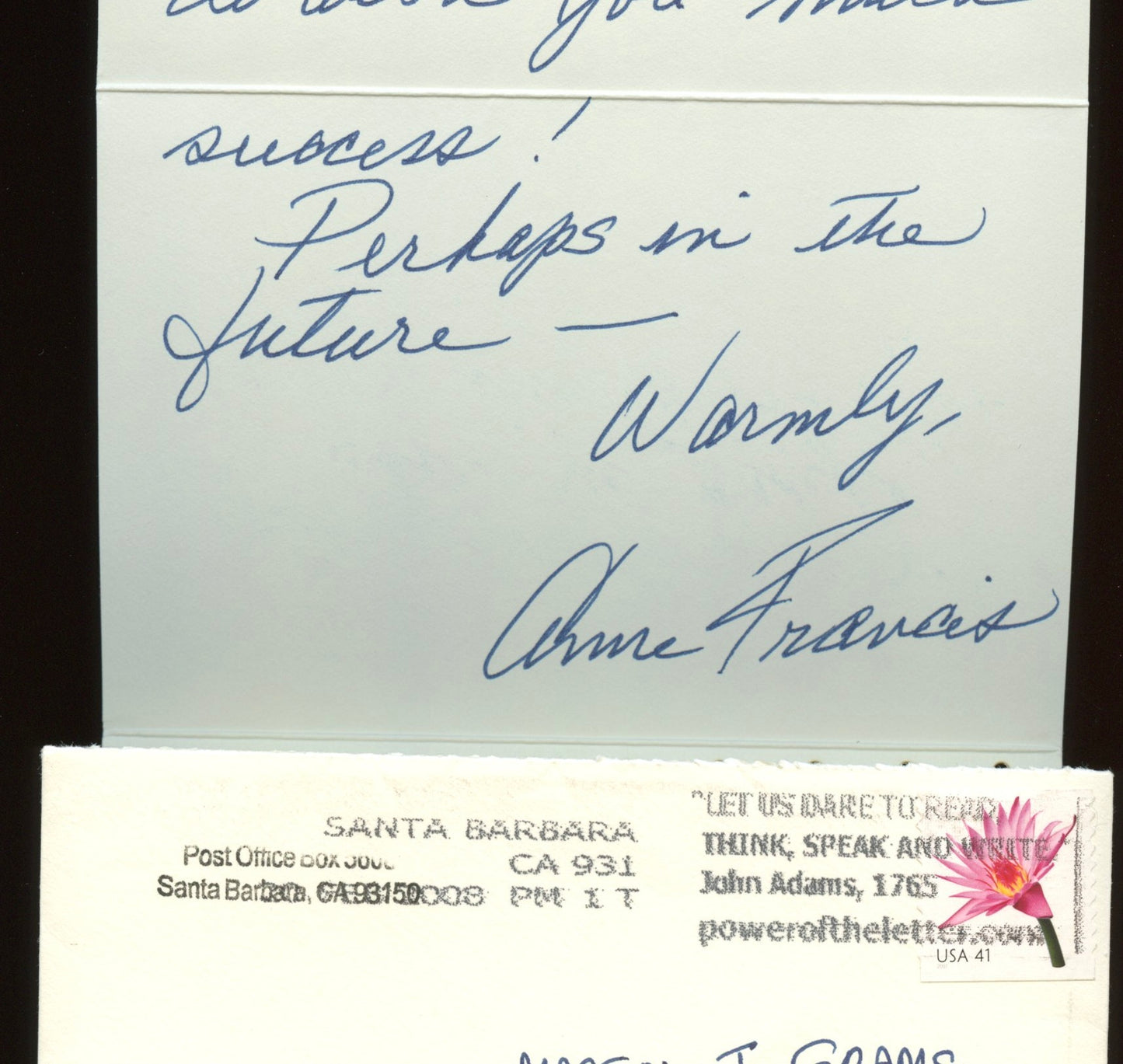 ANNE FRANCIS, television's HONEY WEST (autographed letter)