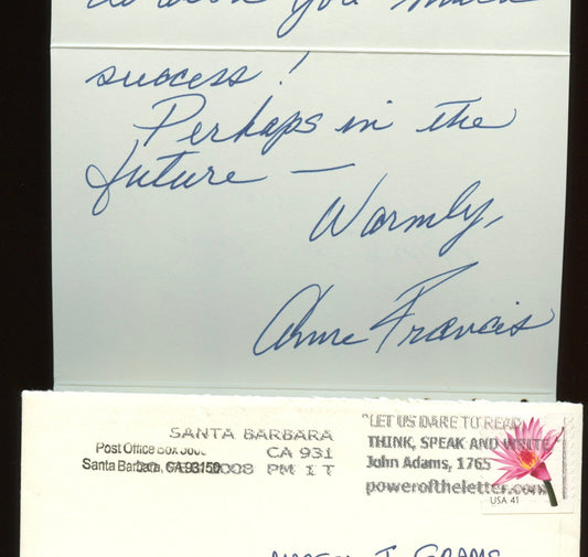 ANNE FRANCIS, television's HONEY WEST (autographed letter)