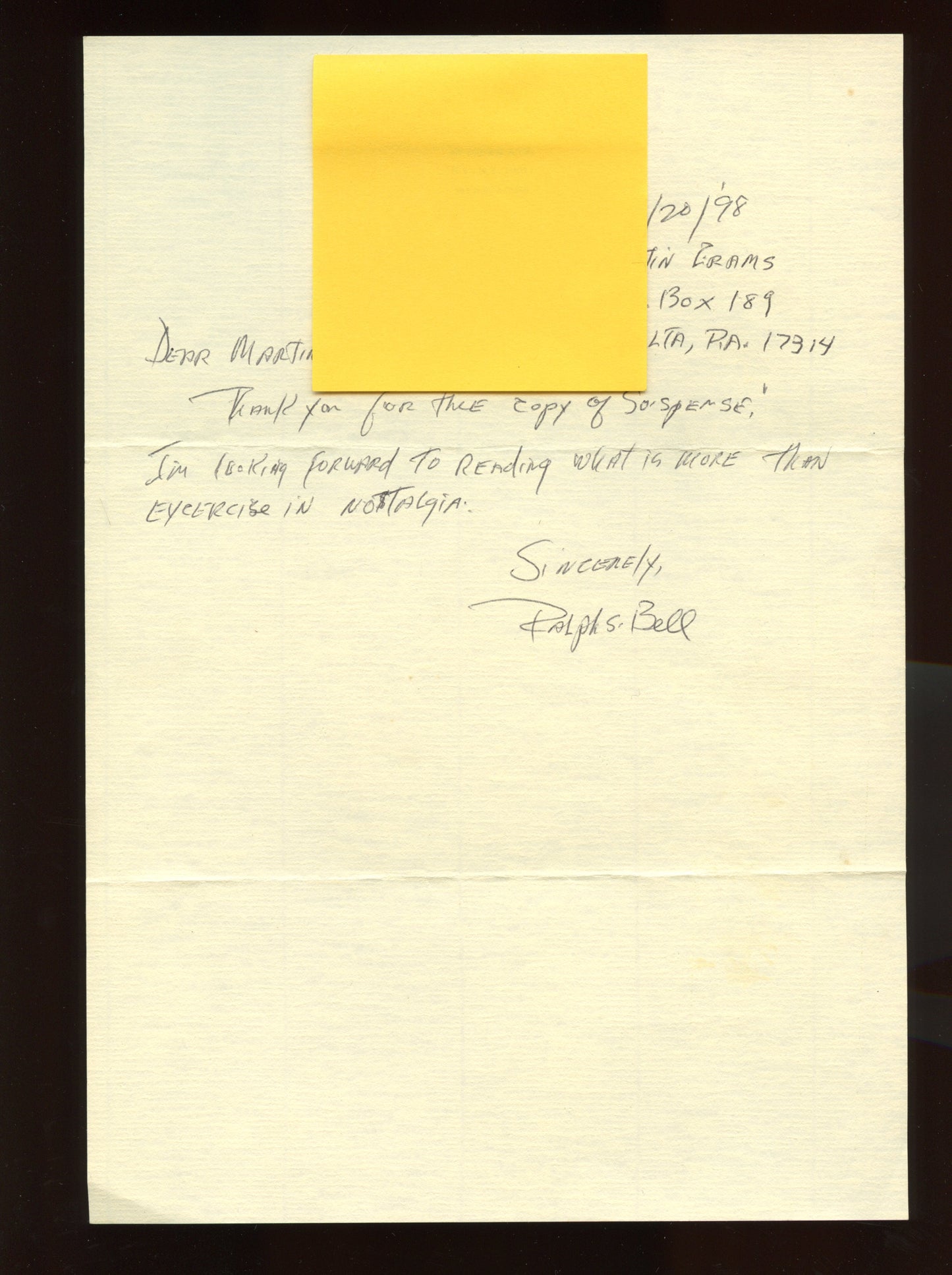 RALPH BELL, character actor (autographed letter)