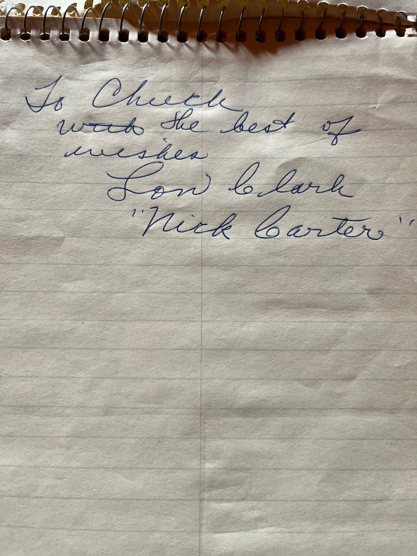 Lon Clark, radio's NICK CARTER, MASTER DETECTIVE (autograph)