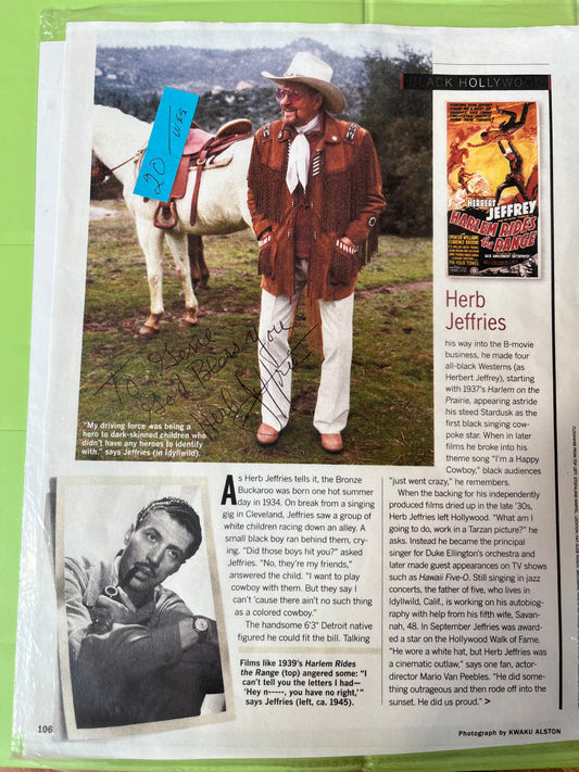 HERB JEFFRIES, cowboy star, autograph