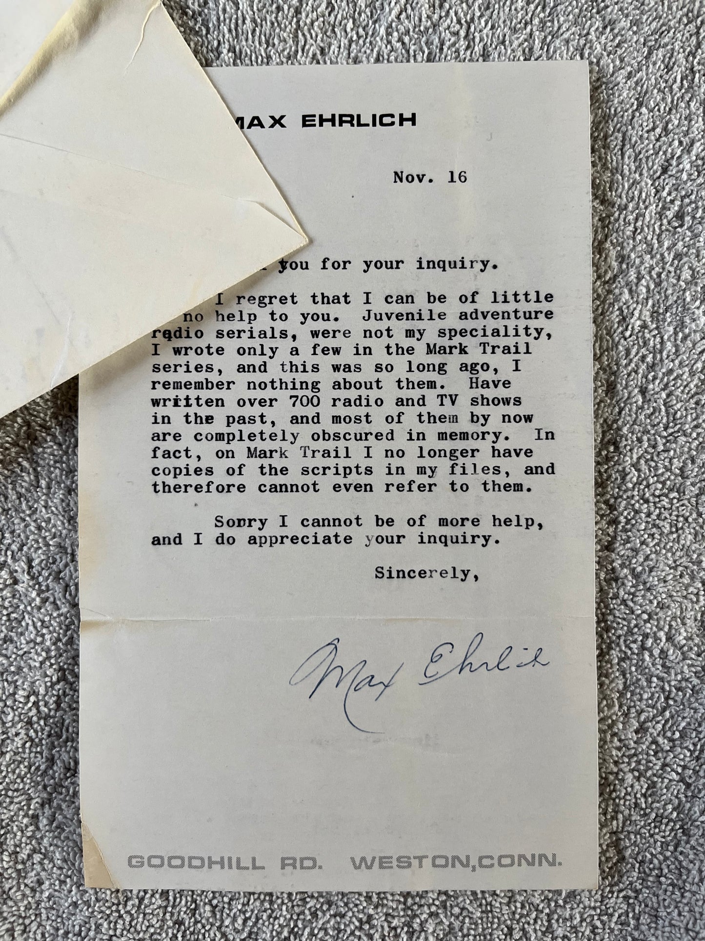 MAX EHRLICH from THE GLASS WEB, THE SHADOW, STAR TREK (Autograph)