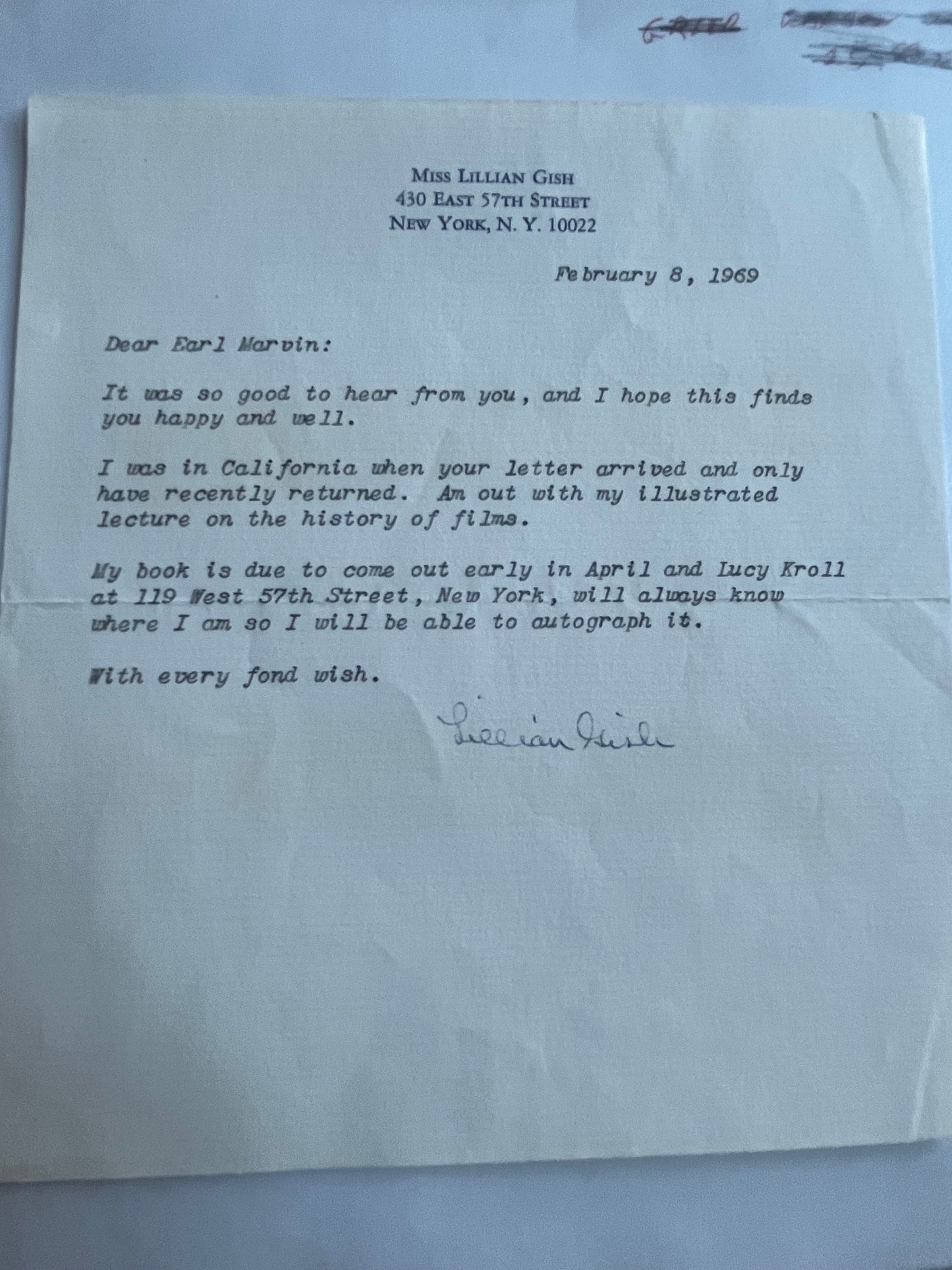 LILLIAN GISH, actress, letter, autograph