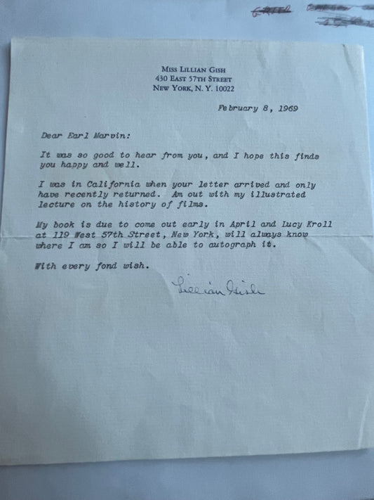 LILLIAN GISH, actress, letter, autograph