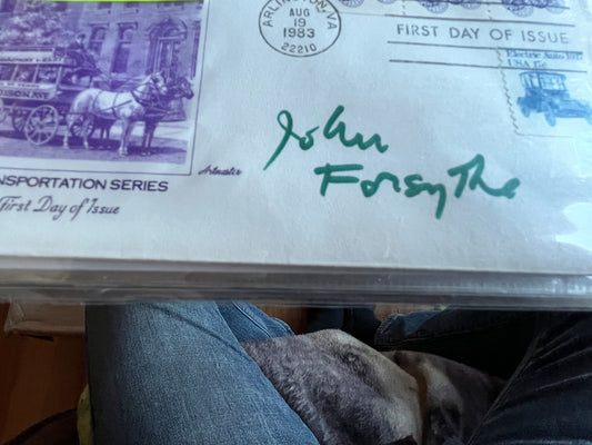 JOHN FORSYTHE, autograph postcard
