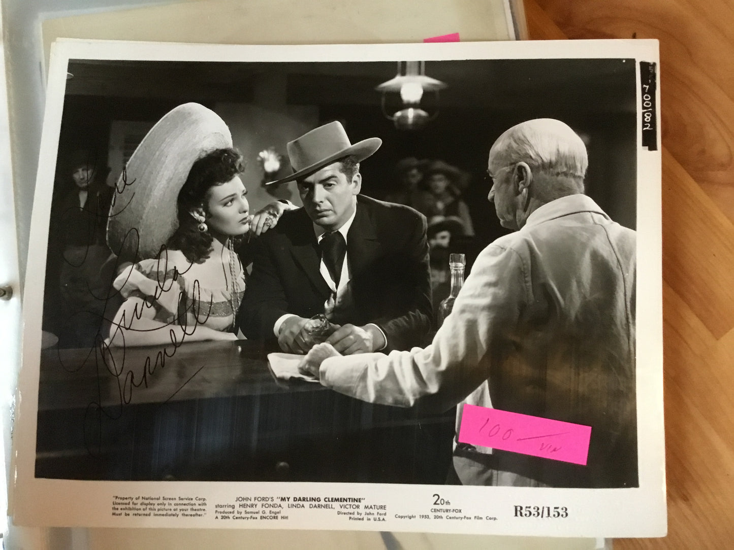 Linda Darnell in MY DARLING CLEMENTINE autograph