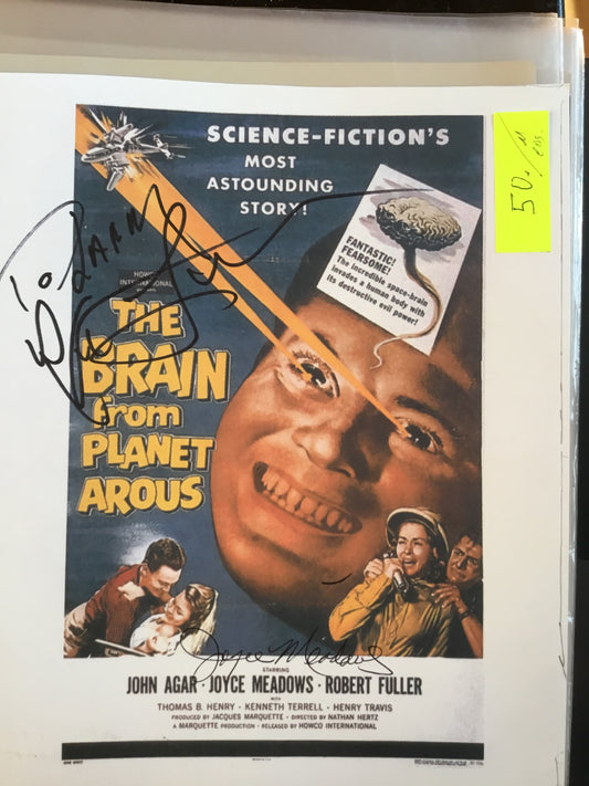 John Agar, Joyce Meadows, THE BRAIN FROM PLANET AROUS, autograph