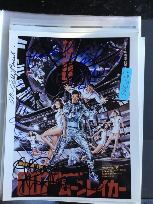 MOONRAKER, Lois Chiles, Cubby Broccoli, Roger Moore, Richard Kiel, autographs